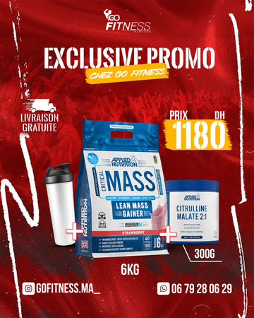 PACK MASS LEAN MASS SANS SUCRE – CRITICAL LEAN MASS APPLIEDE NUTRITION 6KG – CITRULLINE MALATE 300G – SMARTE SHAKER