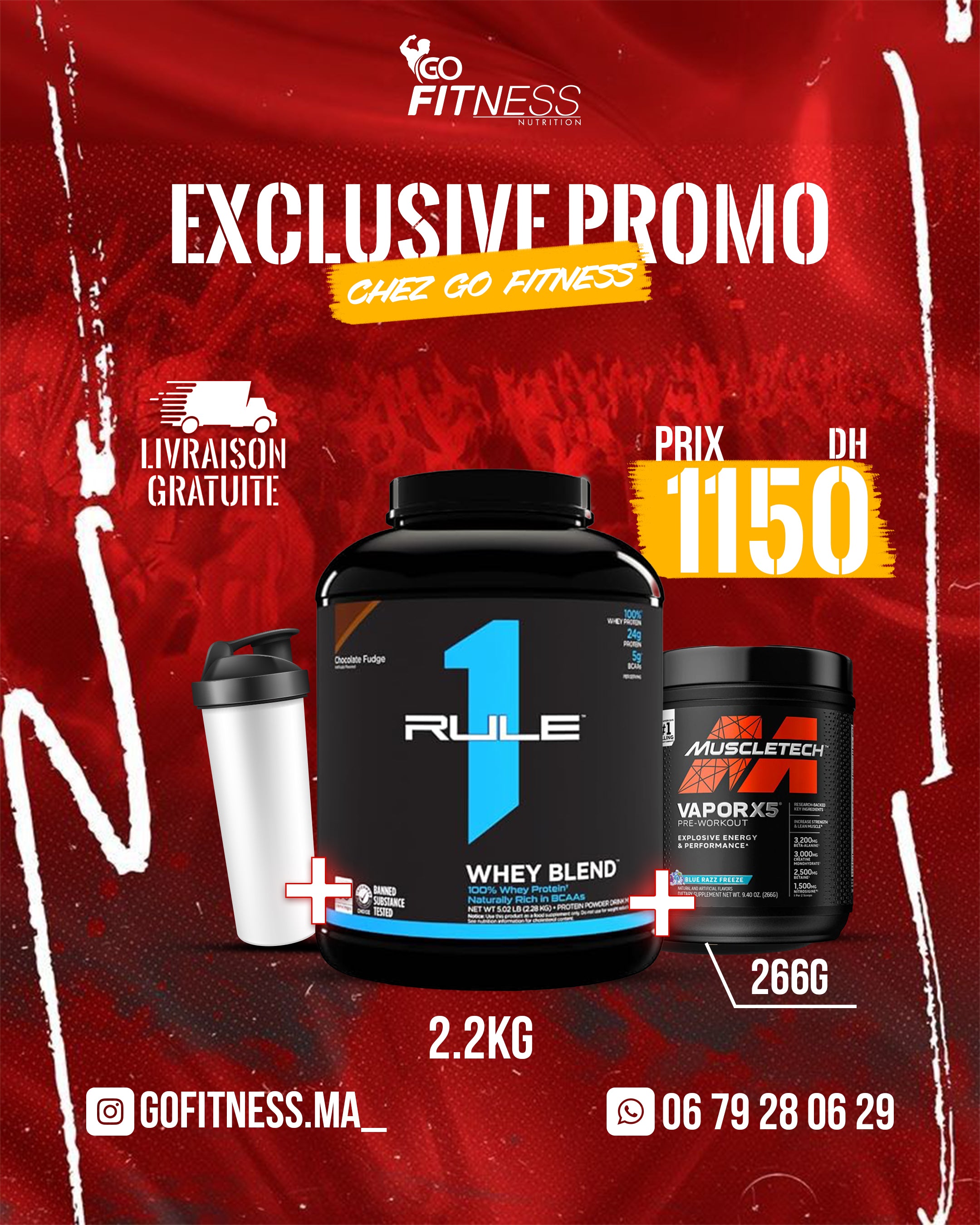 PACK MASS MUSCLE – WHEY BLEND RULE 1 2.2KG – VAPOR X5 – SMARTE SHAKER