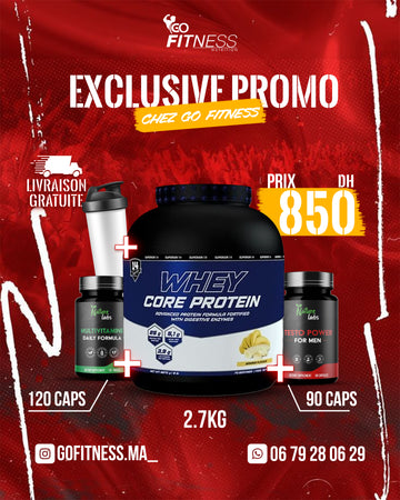 PACK MASS MUSCLE – WHEY CORE 2.3KG – MULTIVITAMINE – TESTO POWER – SMARTE SHAKER